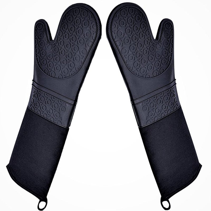 DoMii Professional Silicone Oven Mitts Baking Gloves Elbow Length Heat Resistant Quilted Gloves 2-Pack 19.5"" Y - Image 1